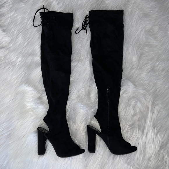 Suede Strappy Peep Toe Chunky Heel